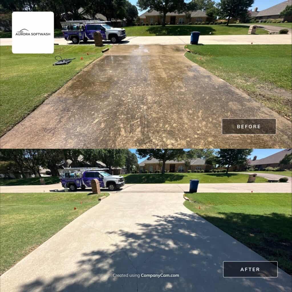 Driveway pressure washing service in Allen Texas by Aurora Softwash